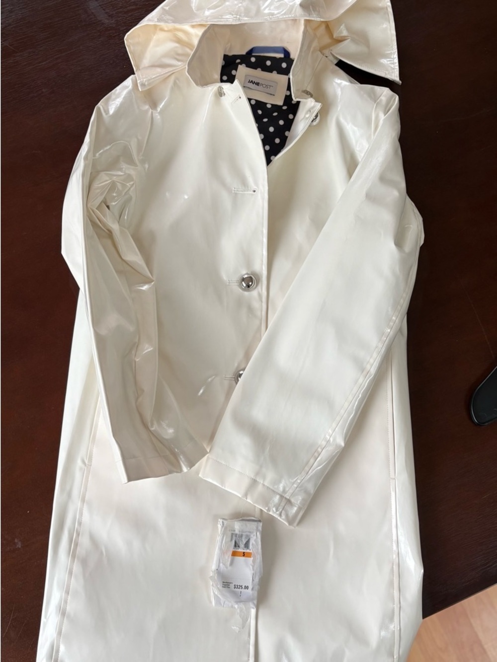 Jane Post Cream Gloss Hooded rain Coat - Picture 3 of 7
